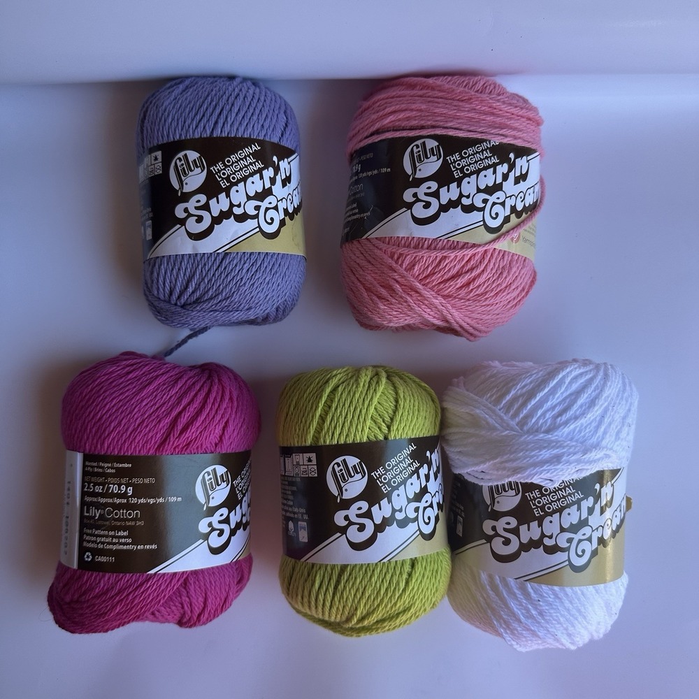 Sugar 'N Cream Yarn 5 Skein Purple Strawberry Shortcake White Green Pink Cotton